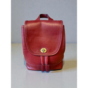 Coach Red Leather‎ Backpack Daypack Drawstring Tote Purse Bag Vintage # 9960